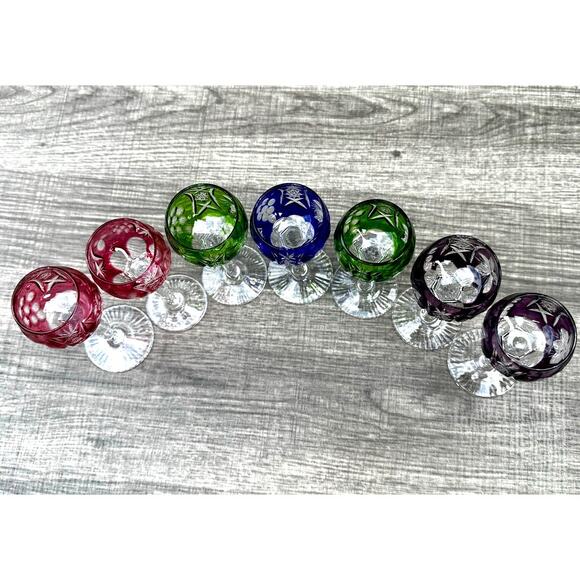 Vineyard by Bayel 4.5" Cordial Glasses Cut to Clear Crystal Bohemian Set of 7 - Picture 14 of 16
